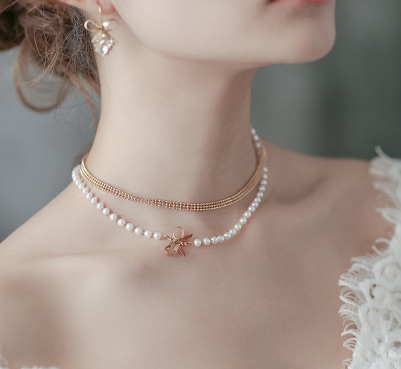 Set colier si cercei in doua culori