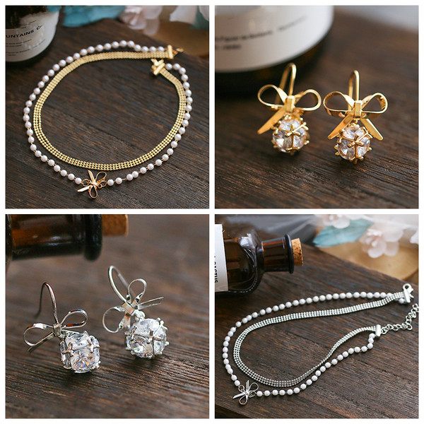 Set colier si cercei in doua culori