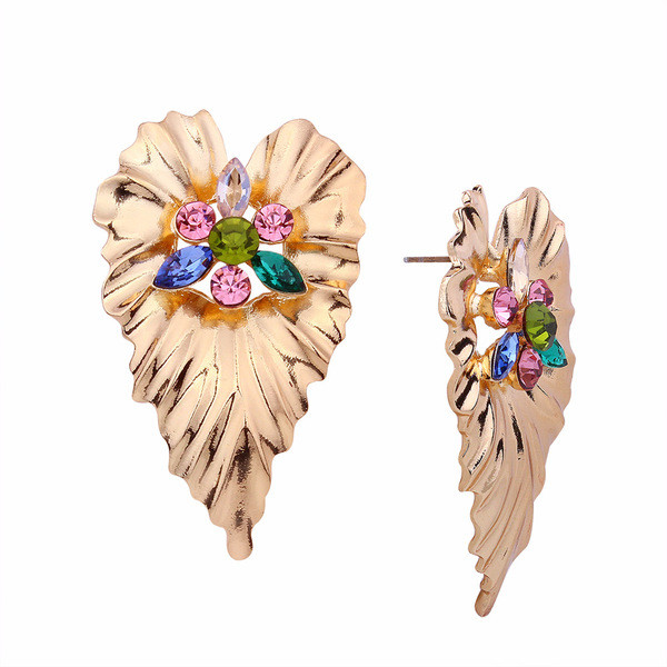 Modern női fülbevaló színes kövekkel, arany színben