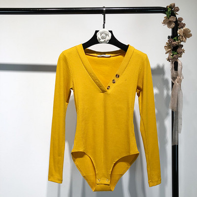 Κομψό γυναικείο κορμάκι με V-ντεκολτέ και μακρύ μανίκι σε τρία χρώματα