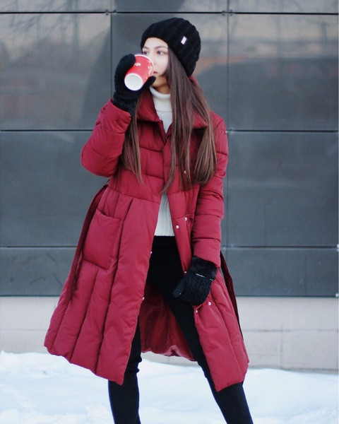  ΝΕΟ Μοντέρνο γυναικείο μπουφάν με μακριά μανίκια και τσέπες σε κόκκινο και μαύρο χρώμα