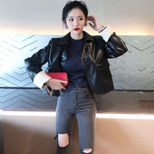 Női alkalmi kabát eko bőrből, zsebekkel, két színben