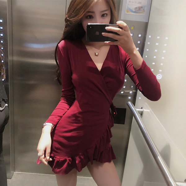 Alkalmi női ruha V-nyakú és hosszú ujjú három színben