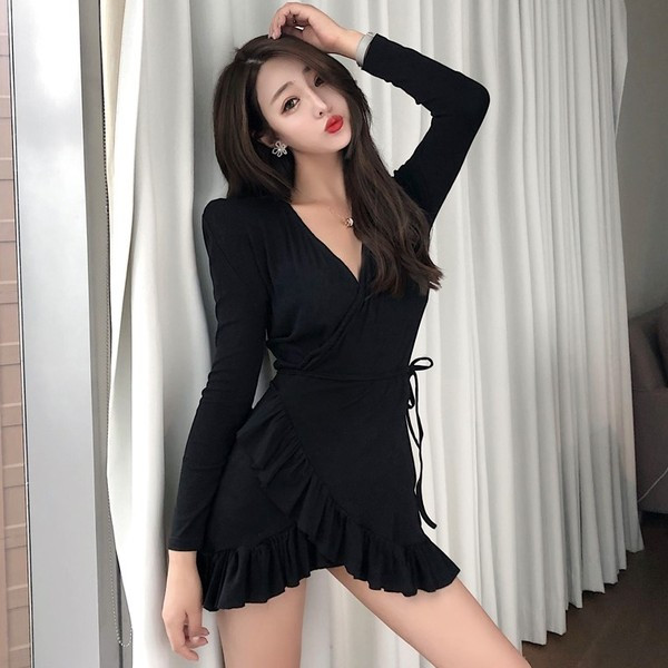 Alkalmi női ruha V-nyakú és hosszú ujjú három színben