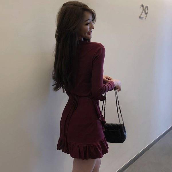 Alkalmi női ruha V-nyakú és hosszú ujjú három színben