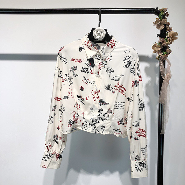 Стилна дамска риза с дълъг ръкав в бял и син цвят