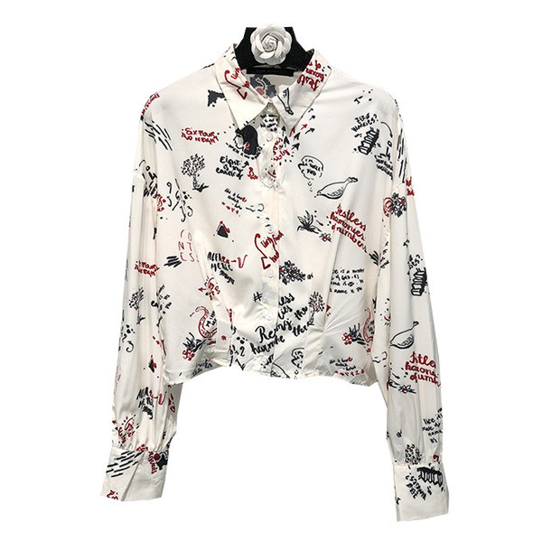 Стилна дамска риза с дълъг ръкав в бял и син цвят