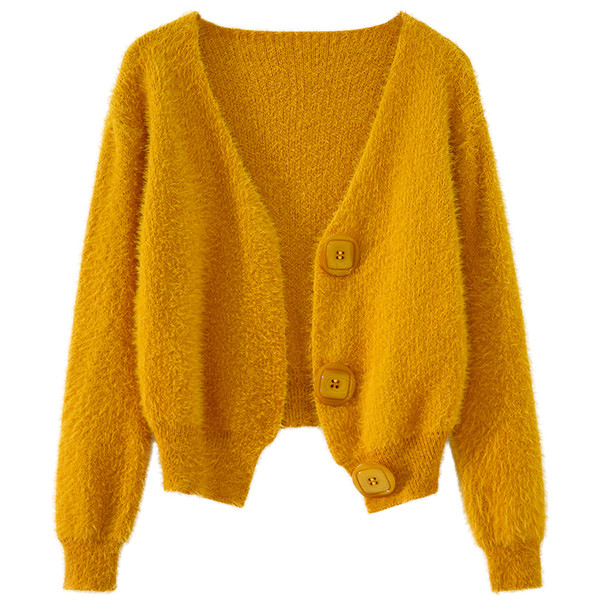 Μαλακή γυναικεία ζακέτα σε τρία χρώματα με κολάρο σε σχήμα V.