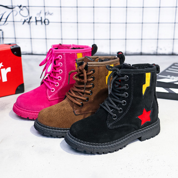 Παιδικές μπότες eco σουέτ με κορδόνια και διακόσμηση σε διάφορα χρώματα