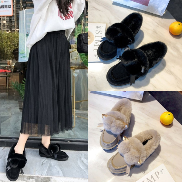 Дамски мокасини с пух в черен и кафяв цвят