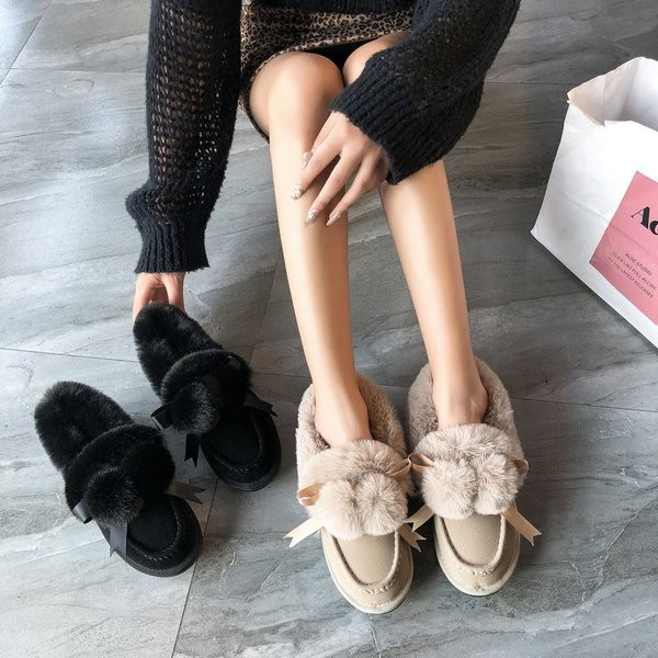 Дамски мокасини с пух в черен и кафяв цвят