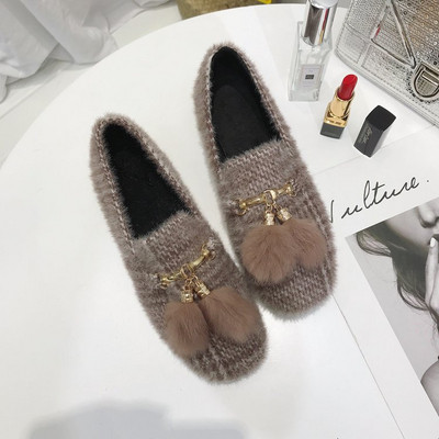 Γυναικεία μοκασίνια σε δύο χρώματα με στοιχείο φούντας