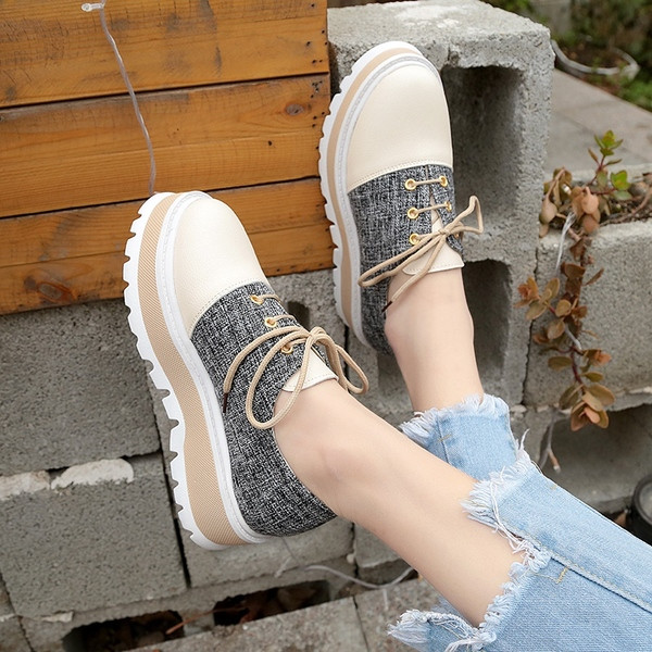 Pantofi dama casual cu sireturi si platforma in doua culori