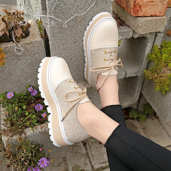 Pantofi dama casual cu sireturi si platforma in doua culori