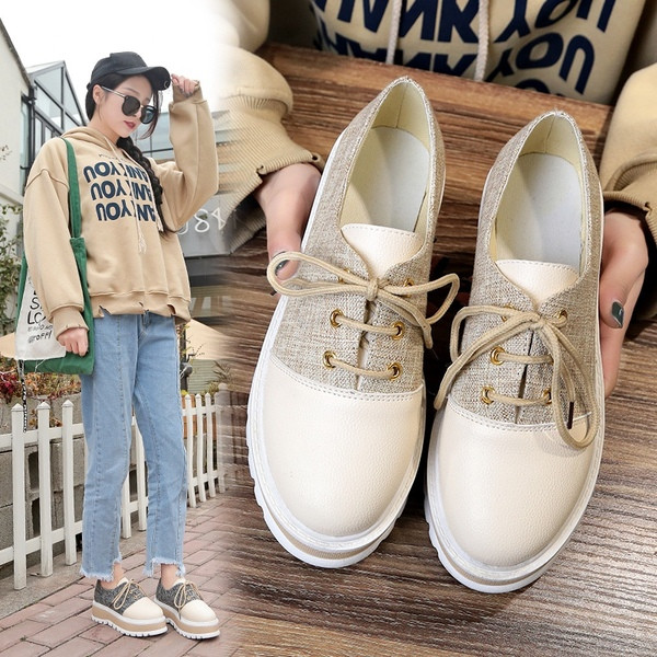 Pantofi dama casual cu sireturi si platforma in doua culori