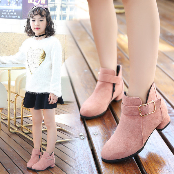 Ghete moderne pentru copii pentru fete din piele intoarsa ecologica in negru, rosu si roz