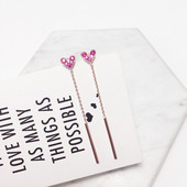 Modern női fülbevaló, rózsaszín szív alakú