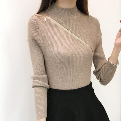 Κομψό γυναικέιο πουλόβερ με διακόσμηση φερμουάρ