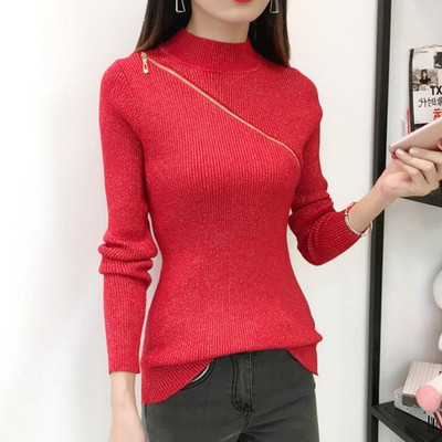 Κομψό γυναικέιο πουλόβερ με διακόσμηση φερμουάρ