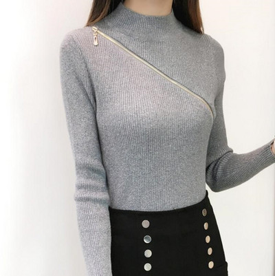Κομψό γυναικέιο πουλόβερ με διακόσμηση φερμουάρ