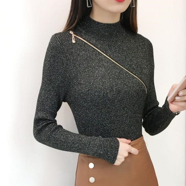 Κομψό γυναικέιο πουλόβερ με διακόσμηση φερμουάρ