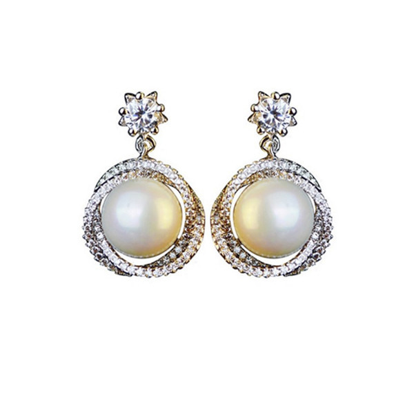 Cercei eleganti de dama cu perle cu pietre decorative in doua culori