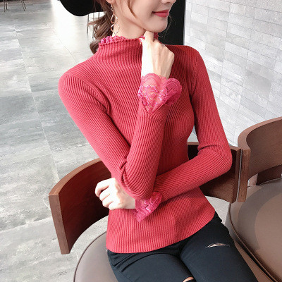 Stílusos női pulóver csipkével az ujjakon, öt színben