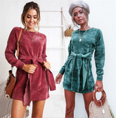 ΝΕΟ Κομψό γυναικείο βελούδινο φόρεμα σε δύο χρώματα