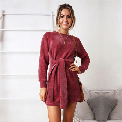 ΝΕΟ Κομψό γυναικείο βελούδινο φόρεμα σε δύο χρώματα