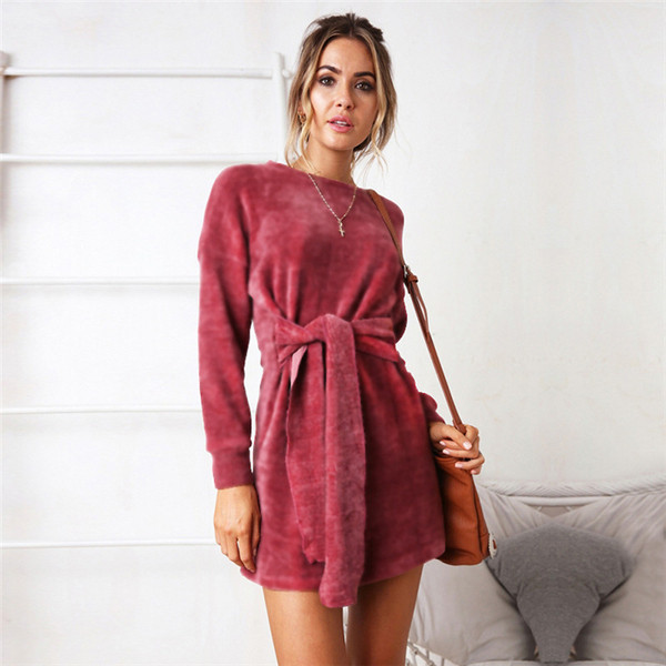 ΝΕΟ Κομψό γυναικείο βελούδινο φόρεμα σε δύο χρώματα