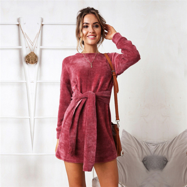 ΝΕΟ Κομψό γυναικείο βελούδινο φόρεμα σε δύο χρώματα