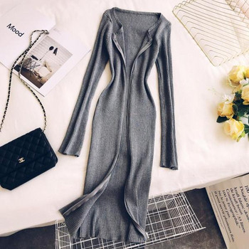 Μοντέρνο γυναικείο φόρεμα με μακριά μανίκια και φερμουάρ σε διάφορα χρώματα