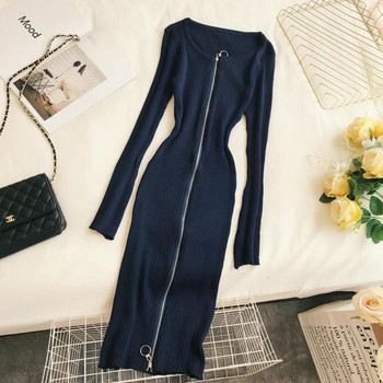 Μοντέρνο γυναικείο φόρεμα με μακριά μανίκια και φερμουάρ σε διάφορα χρώματα