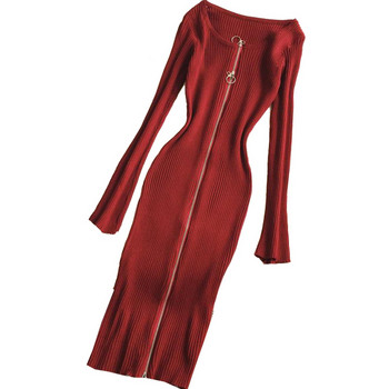 Μοντέρνο γυναικείο φόρεμα με μακριά μανίκια και φερμουάρ σε διάφορα χρώματα