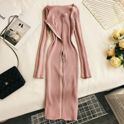 Μοντέρνο γυναικείο φόρεμα με μακριά μανίκια και φερμουάρ σε διάφορα χρώματα