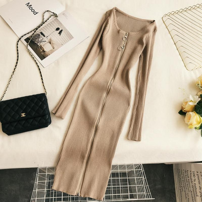 Μοντέρνο γυναικείο φόρεμα με μακριά μανίκια και φερμουάρ σε διάφορα χρώματα