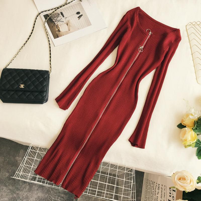 Μοντέρνο γυναικείο φόρεμα με μακριά μανίκια και φερμουάρ σε διάφορα χρώματα