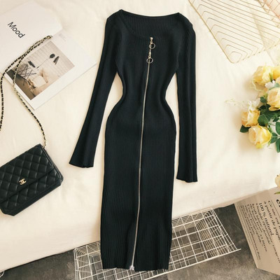 Μοντέρνο γυναικείο φόρεμα με μακριά μανίκια και φερμουάρ σε διάφορα χρώματα