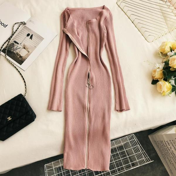 Μοντέρνο γυναικείο φόρεμα με μακριά μανίκια και φερμουάρ σε διάφορα χρώματα