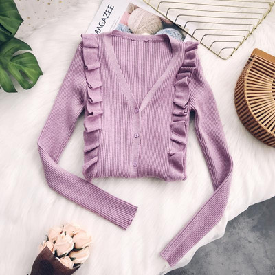 Vesta de dama cu decolteu in V si volane in patru culori