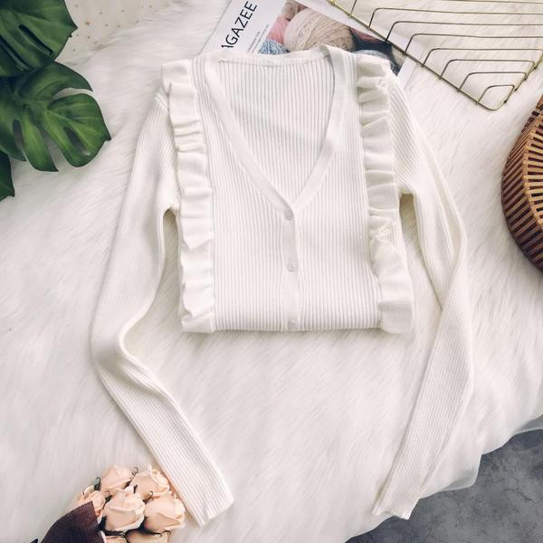 Vesta de dama cu decolteu in V si volane in patru culori