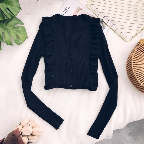 Vesta de dama cu decolteu in V si volane in patru culori