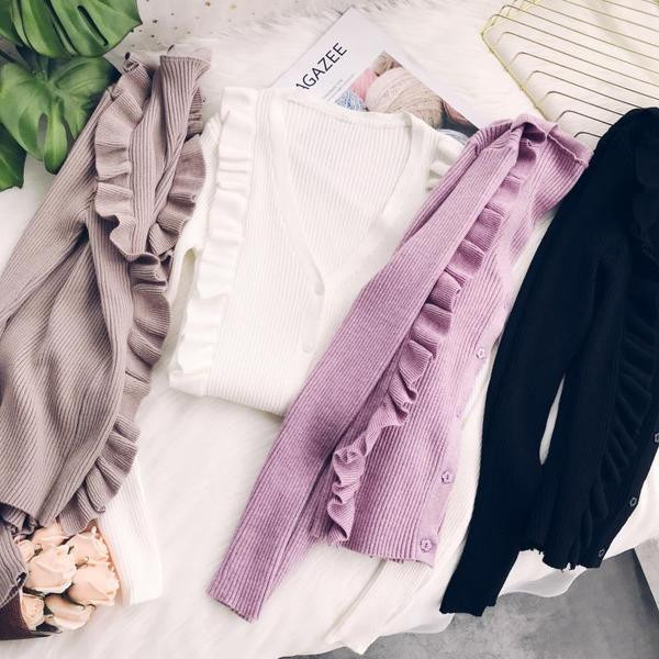 Vesta de dama cu decolteu in V si volane in patru culori