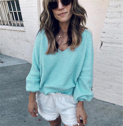 Κομψό γυναικείο πουλόβερ  με ντεκολτέ σε σχήμα V σε διάφορα χρώματα