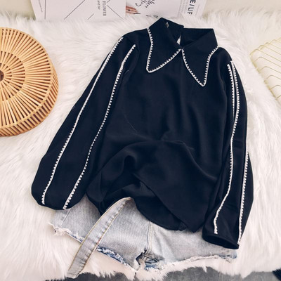 Дамска стилна риза с дълъг ръкав в черен цвят