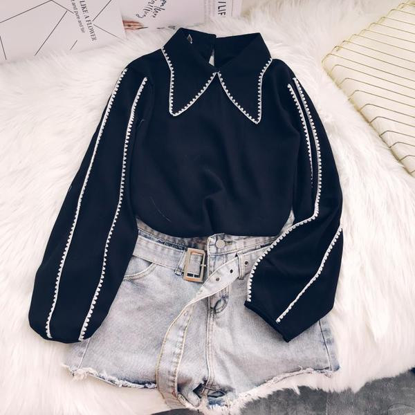 Дамска стилна риза с дълъг ръкав в черен цвят