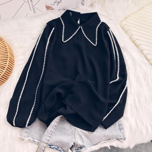 Дамска стилна риза с дълъг ръкав в черен цвят