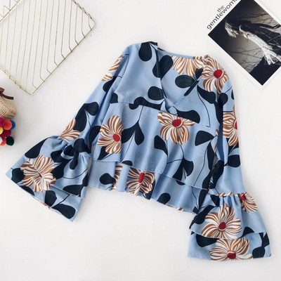 Γυναικεία μπλούζα με βολάν και floral μοτίβα σε διάφορα χρώματα