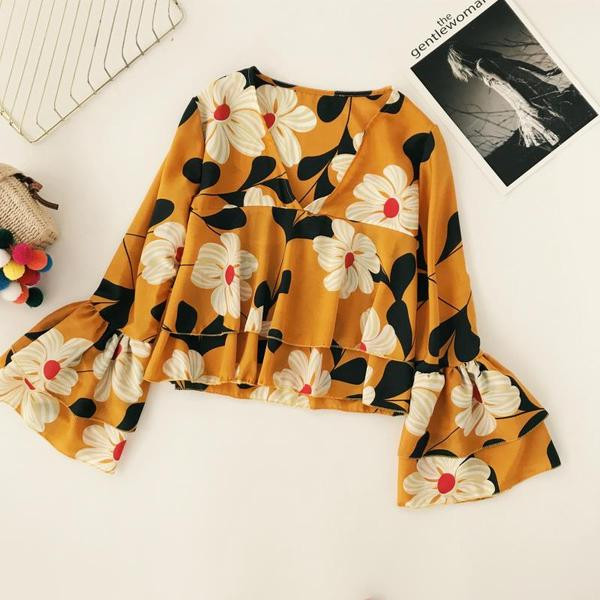 Γυναικεία μπλούζα με βολάν και floral μοτίβα σε διάφορα χρώματα