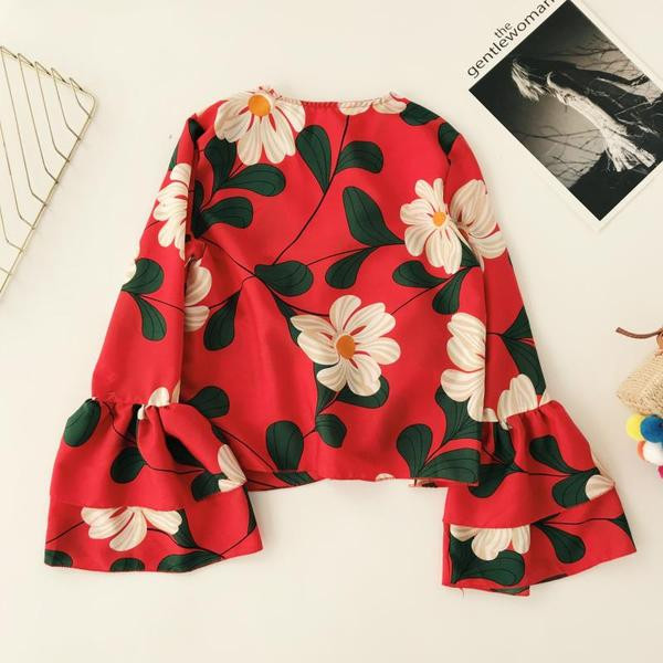 Γυναικεία μπλούζα με βολάν και floral μοτίβα σε διάφορα χρώματα